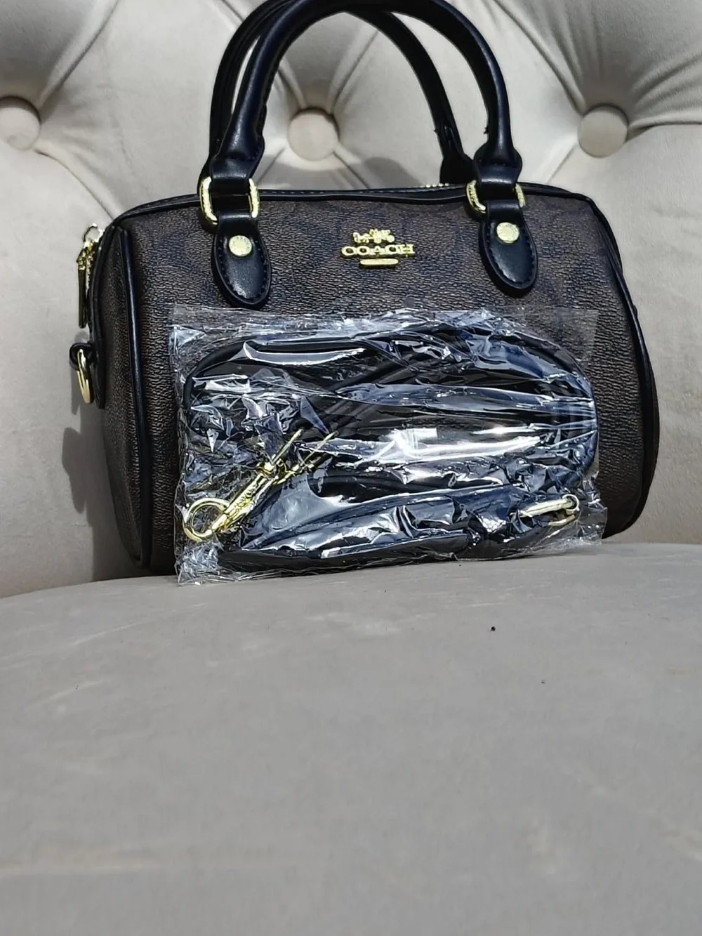 Coach Brown & Black Mini Satchel with Gold Hardware - Picture 5 of 6
